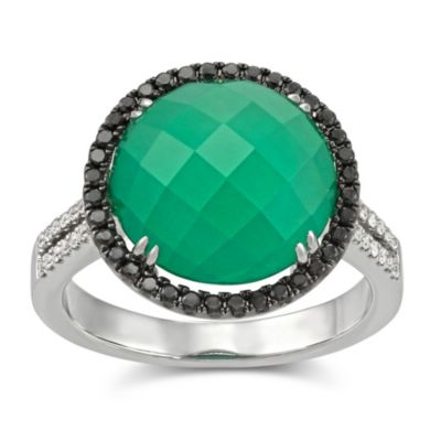 18K_White_Gold_Green_Agate_and_White_Topaz_Doublet_With_Round_Black_and_White_Diamond_Ring