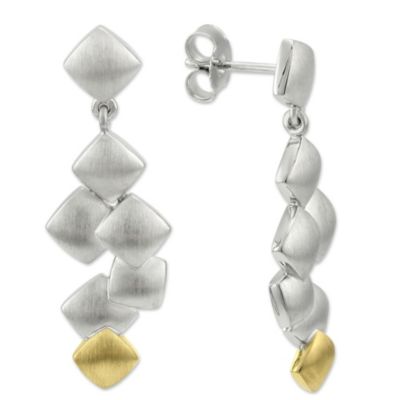 14K_Yellow_Gold_and_Sterling_Silver_Cascading_Square_Earrings