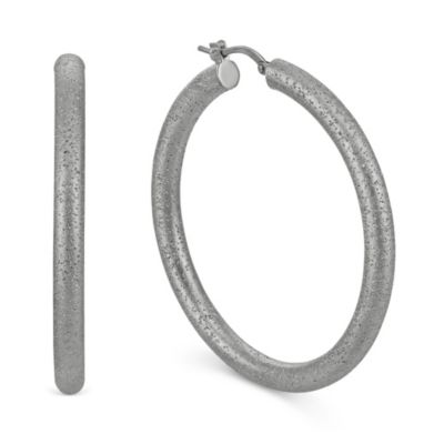 Sterling_Silver_Matte_Sparkle_Hoop_Earrings,_1_3/4"