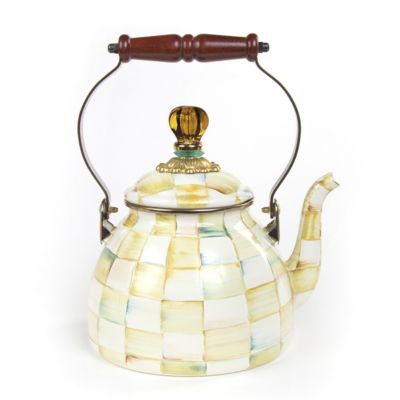 courtly check: Mackenzie Childs Courtly Check Parchment 2 Qt. Tea Kettle