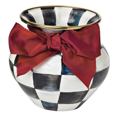 courtly check: MacKenzie-Childs Courtly Check Enamel Vase with Red Moire Ribbon