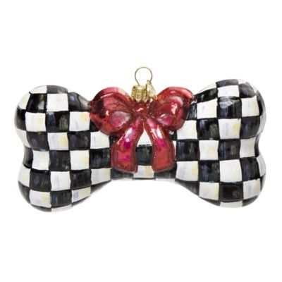 courtly check: MacKenzie-Childs Glass Ornament - Courtly Check Dog Bone