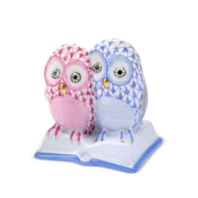 Herend_Mulitcolor_Pair_of_Owls_on_Books,__2.5"L_X_2.5"H