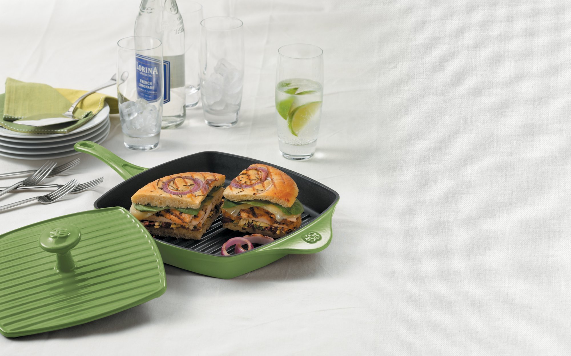 Calphalon Enamel Cast Iron Panini Pan with Press - Chive