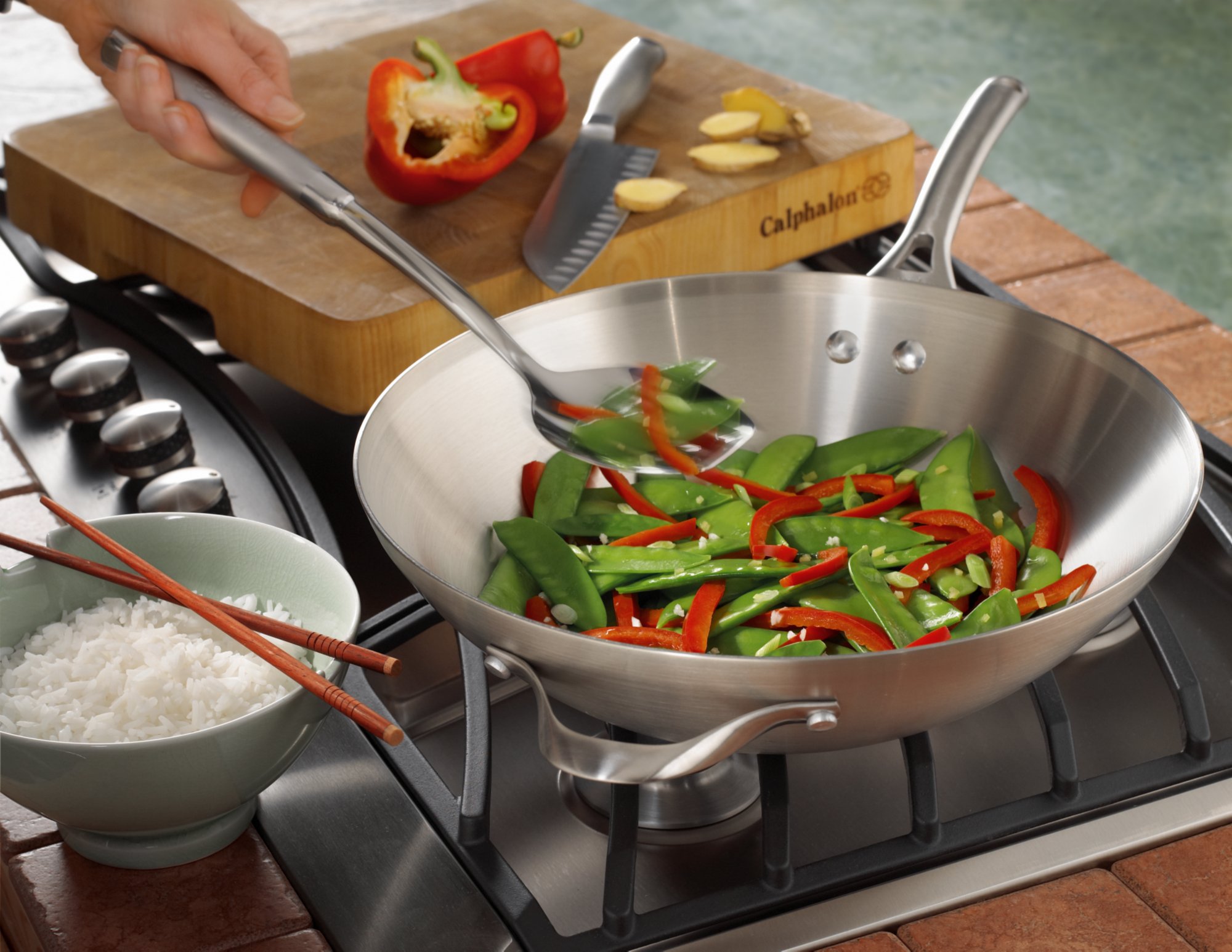 Calphalon Contemporary Stainless 13-in. Flat Bottom Wok