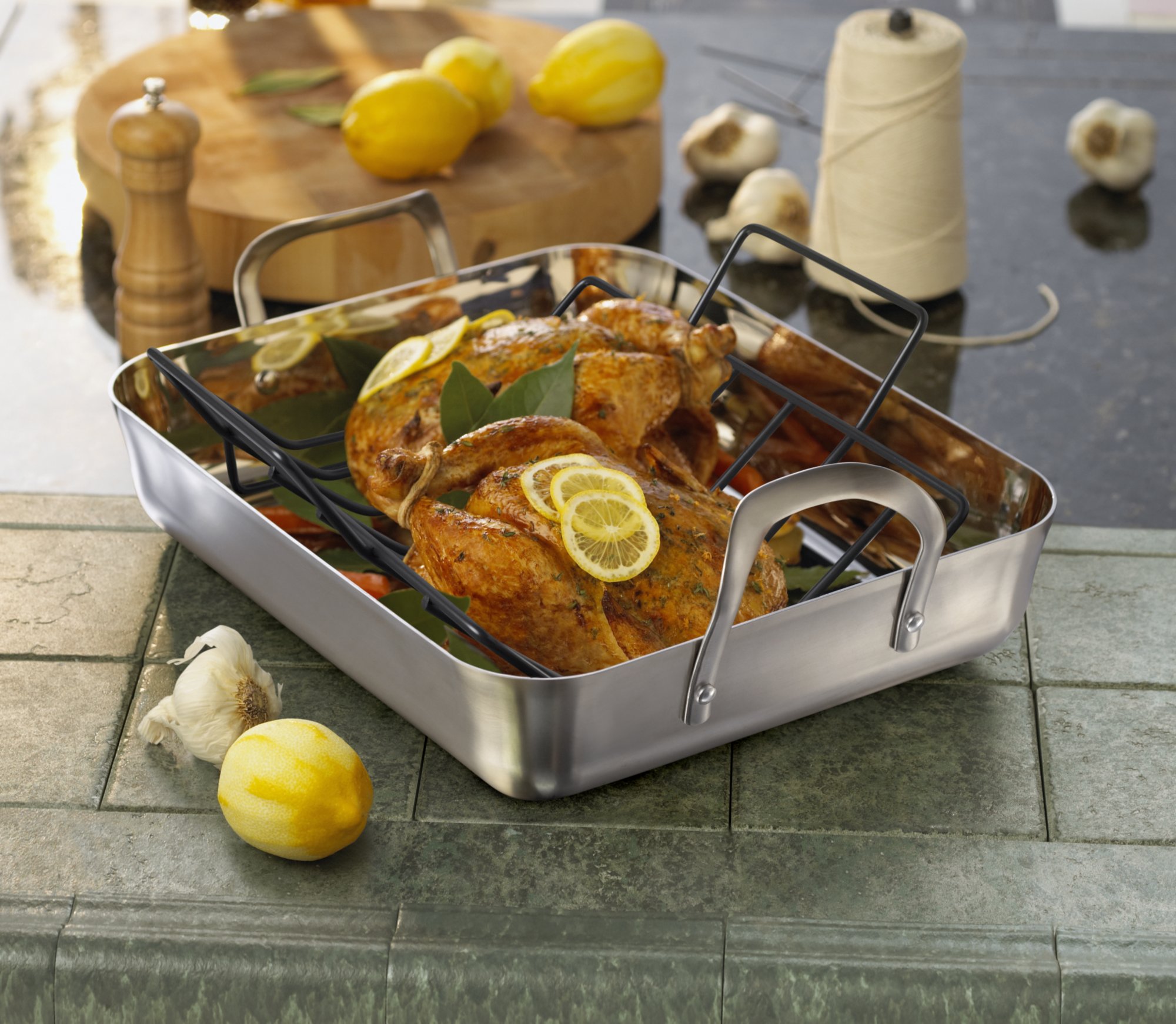 Calphalon Contemporary Stainless 16x13.5x3.75-in. Roasting Pan with Rack