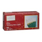 Emerald 50-Mini Indoor Twinkling Christmas Lights, Clear