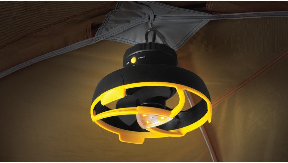 , battery-powered tent lights can easily be attached to the ceiling ...
