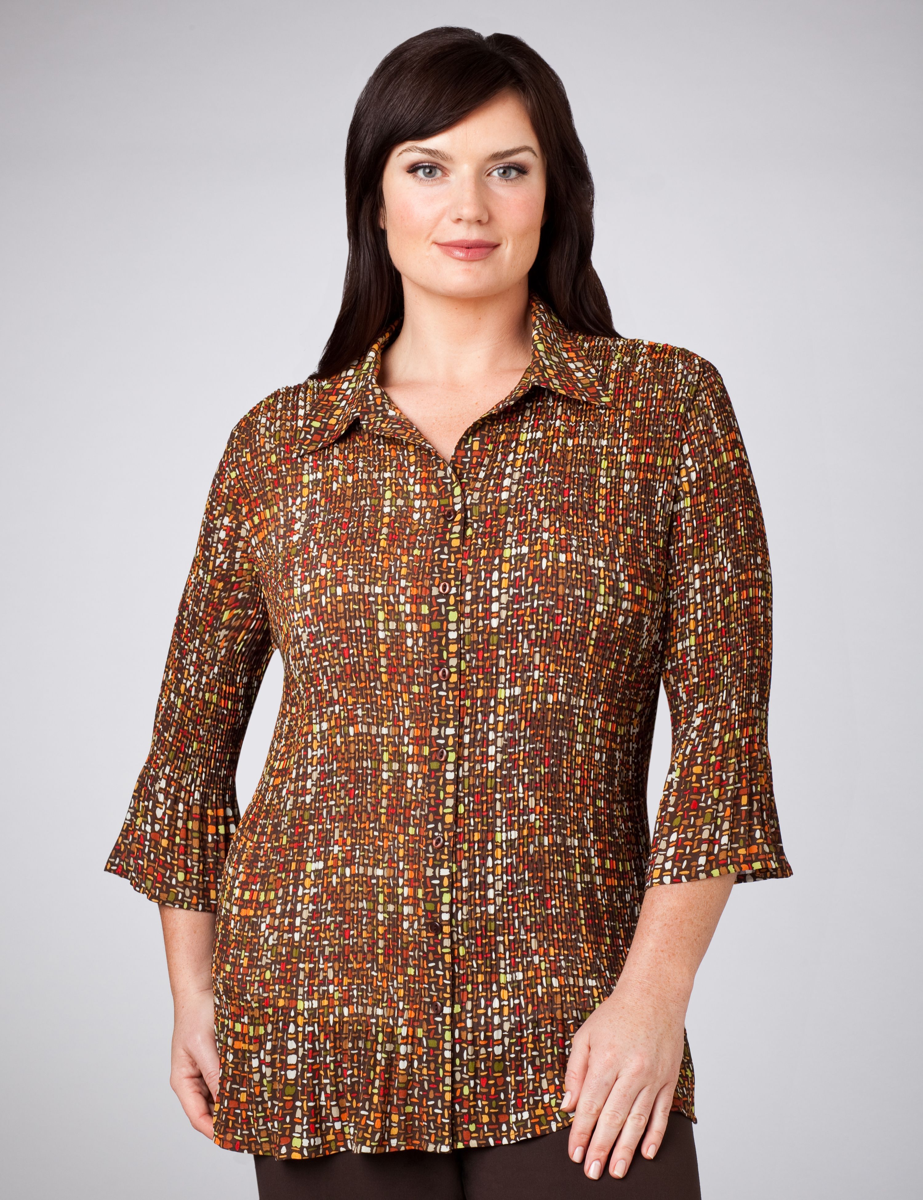 Multi Pebble Print Pleat Blouse