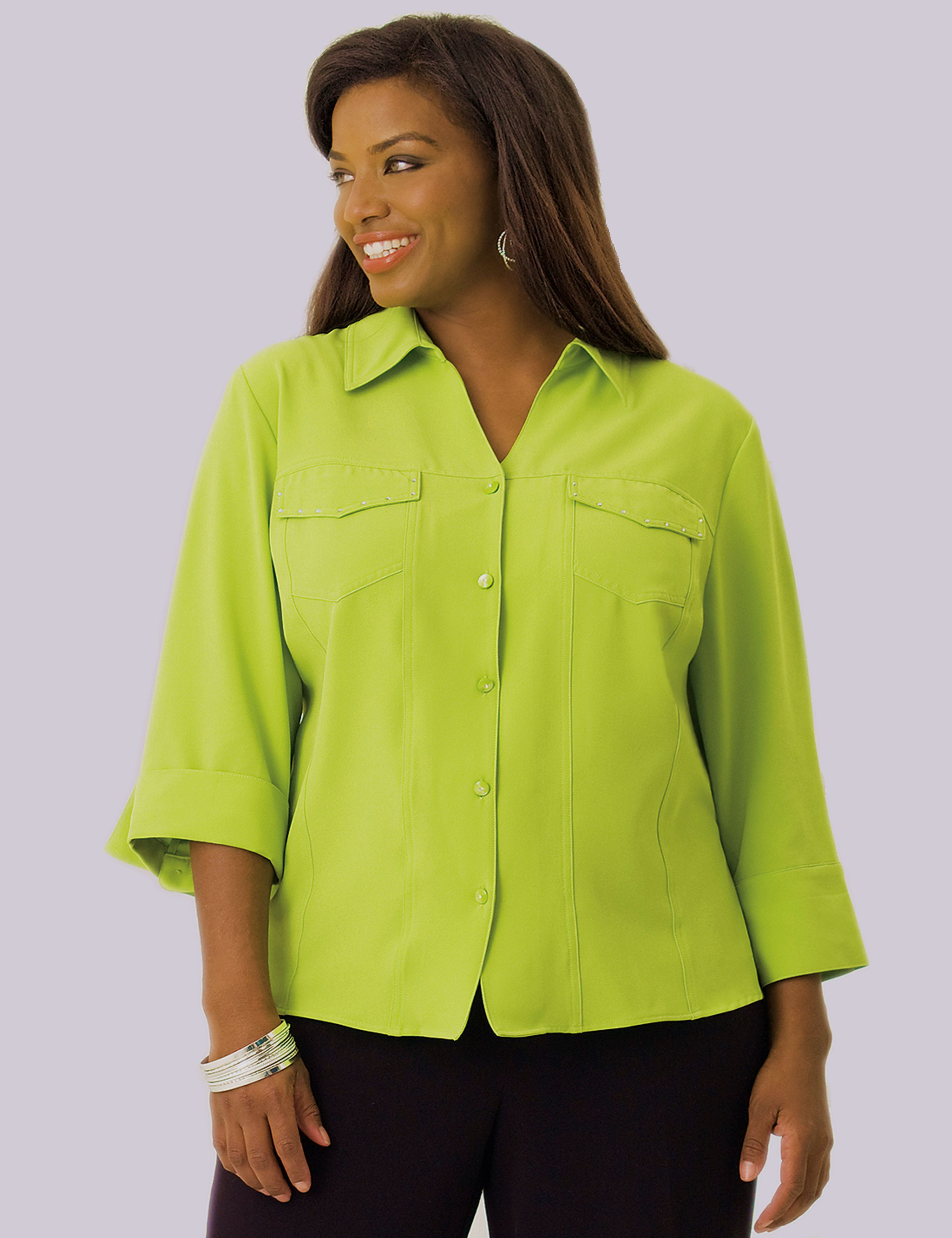 Rhinestone trim crepe blouse