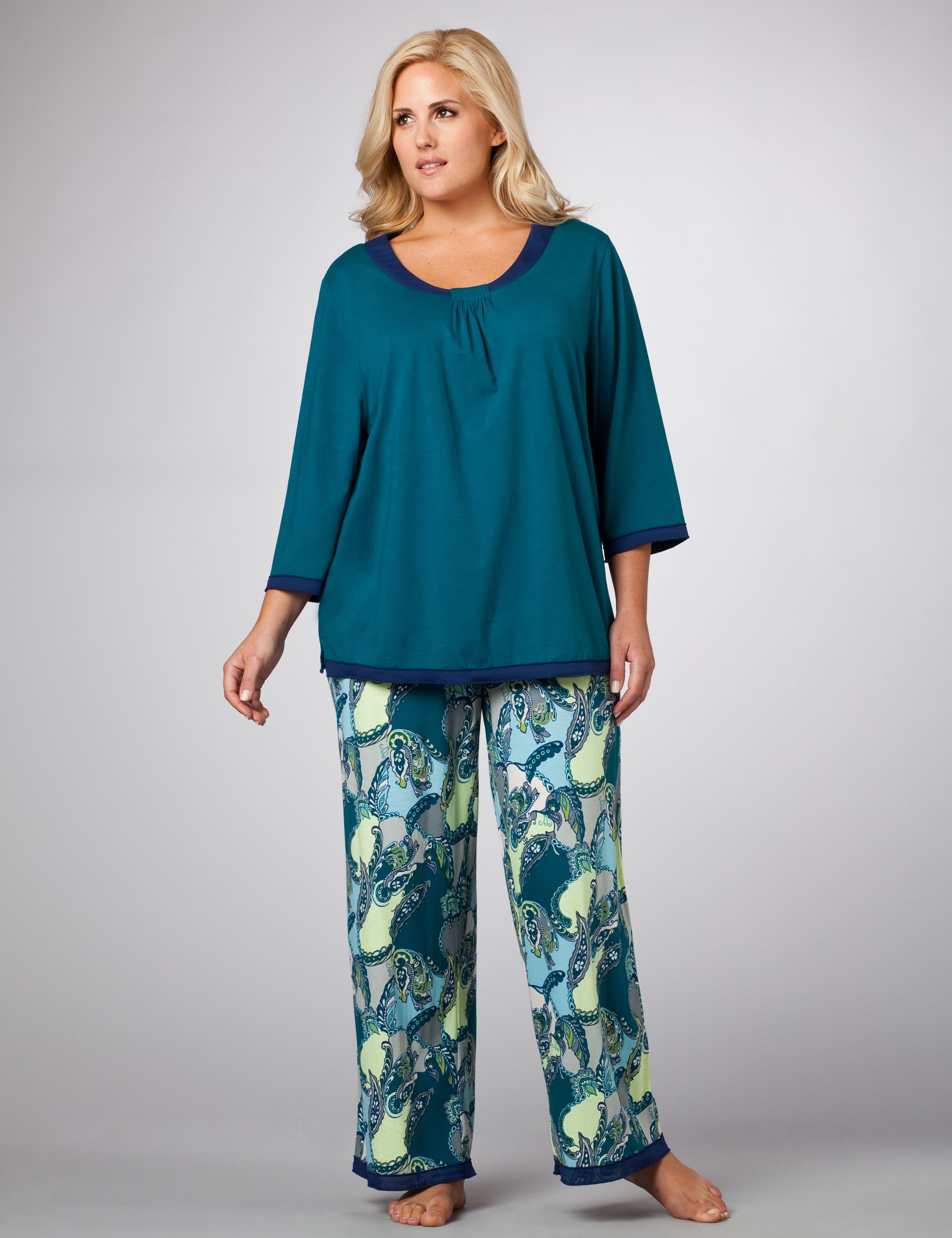 Chiffon Trim Pajama Set