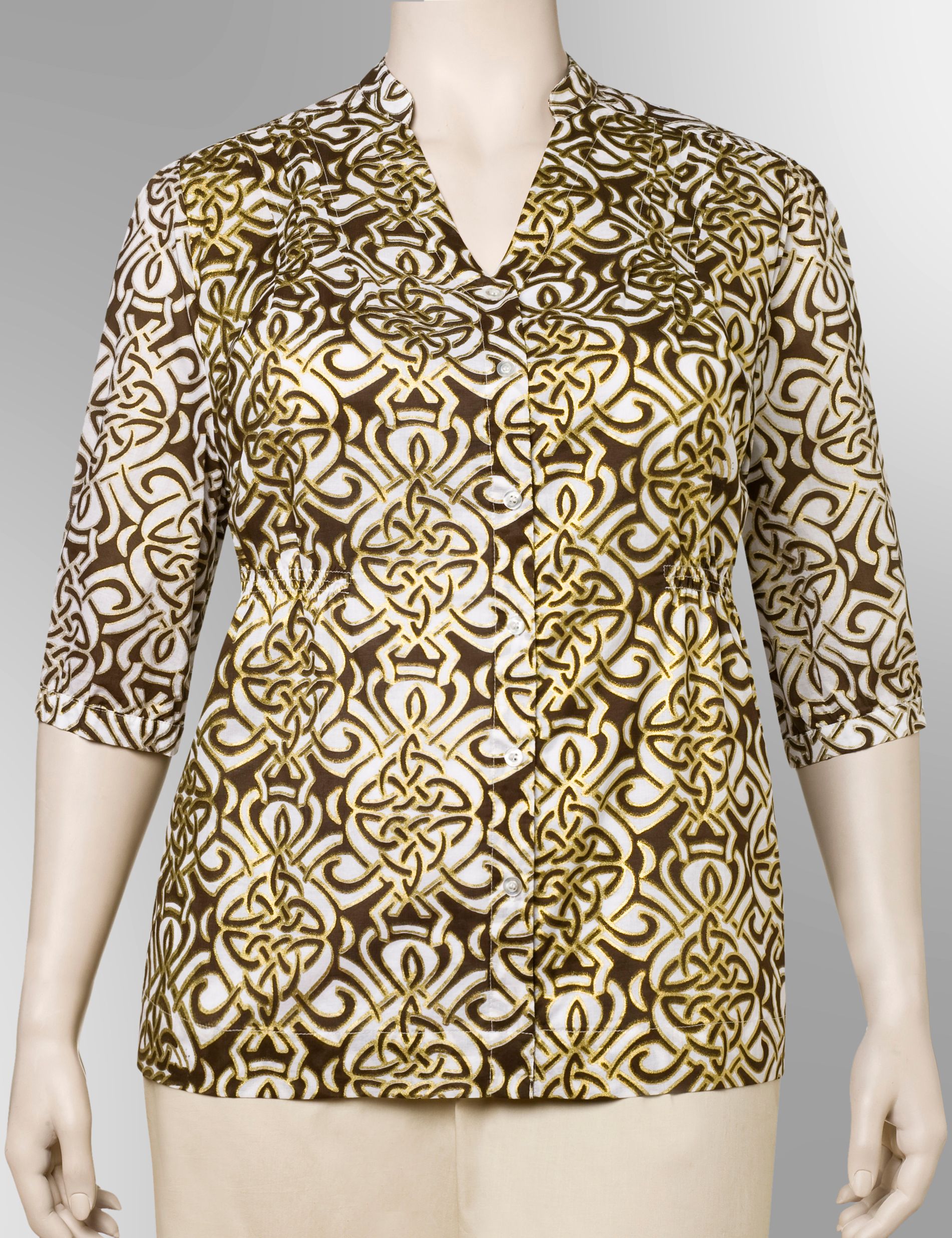 Foil print smocked shirt