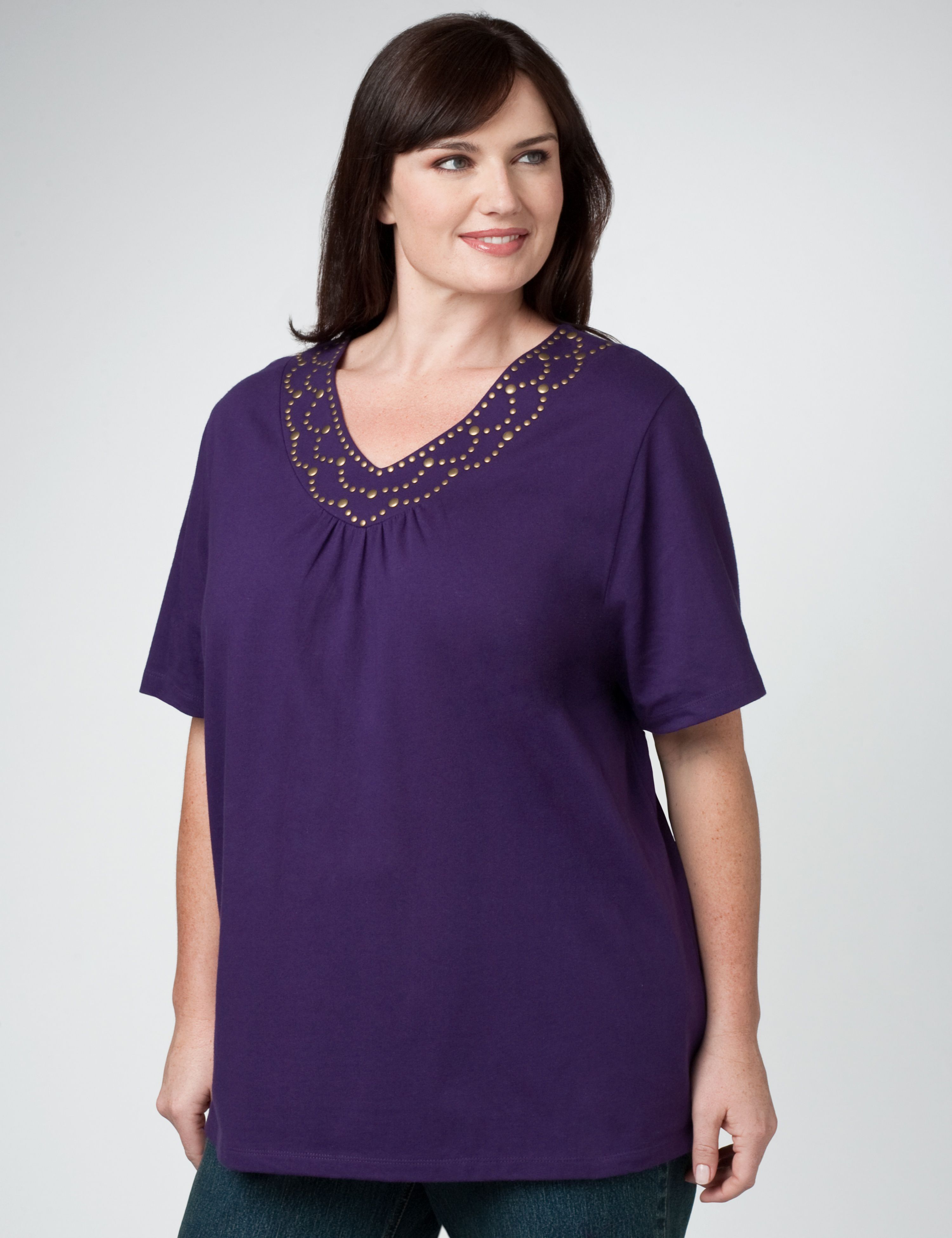 Stud Trim V-Neck Tee