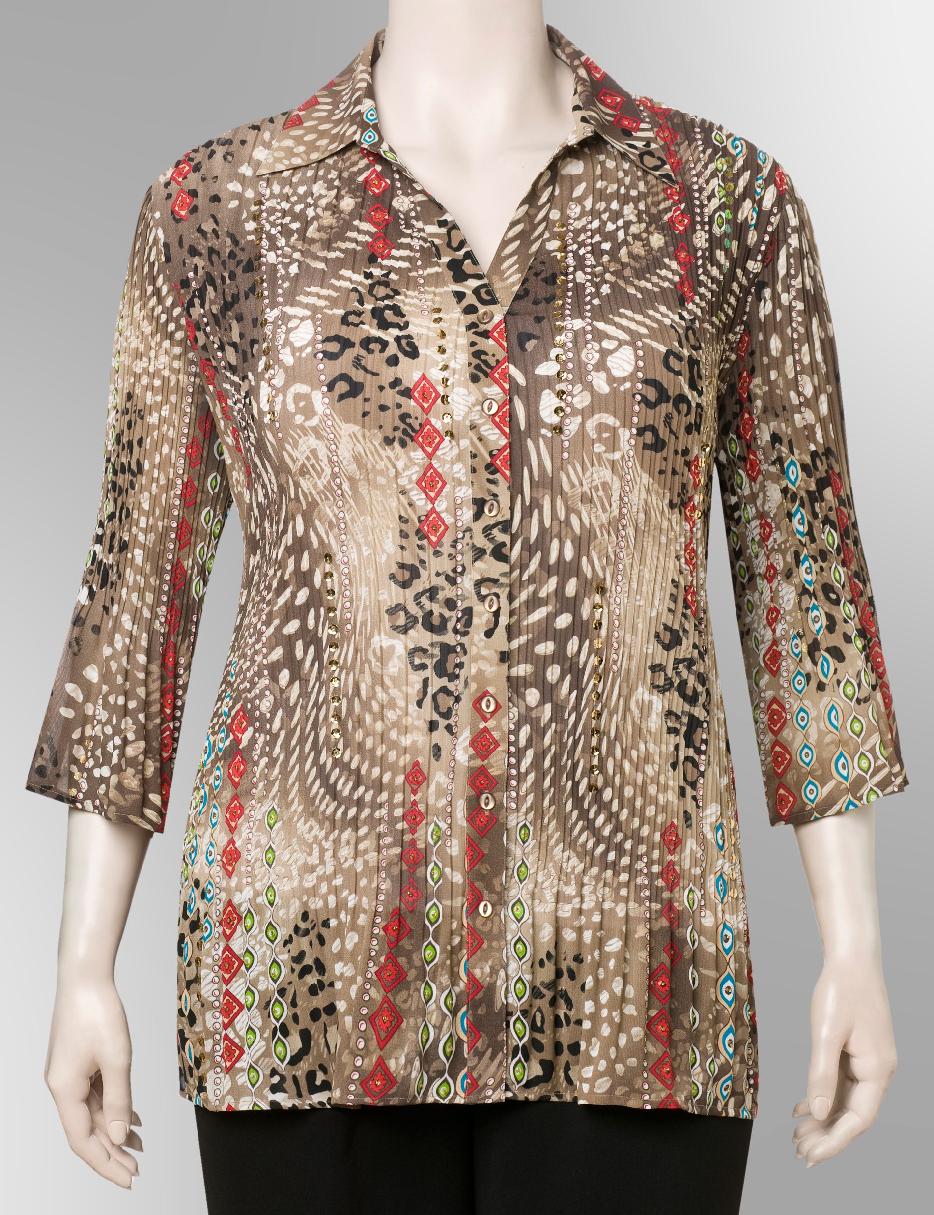 Abstract animal print pleat blouse