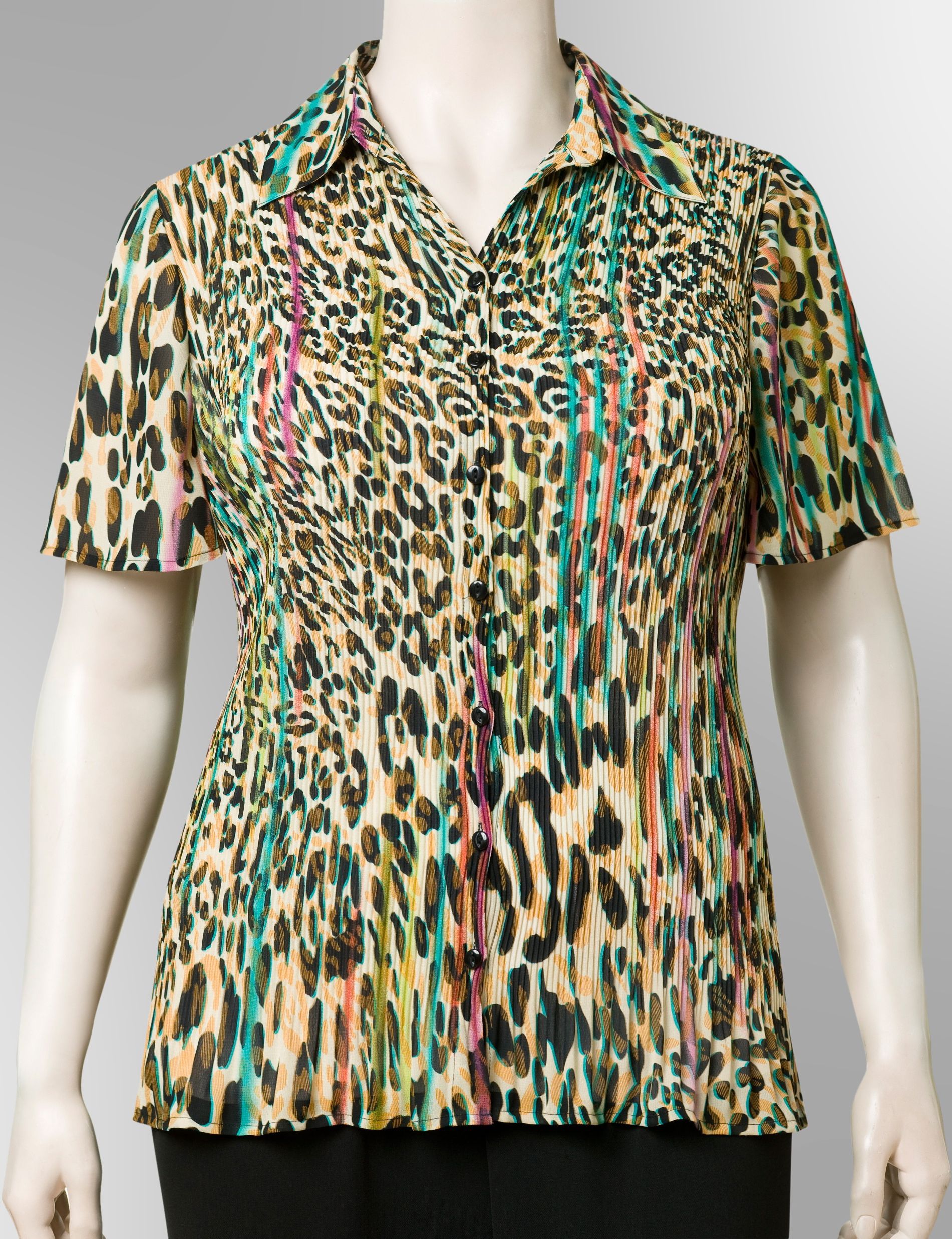 Animal print rainbow pleat blouse