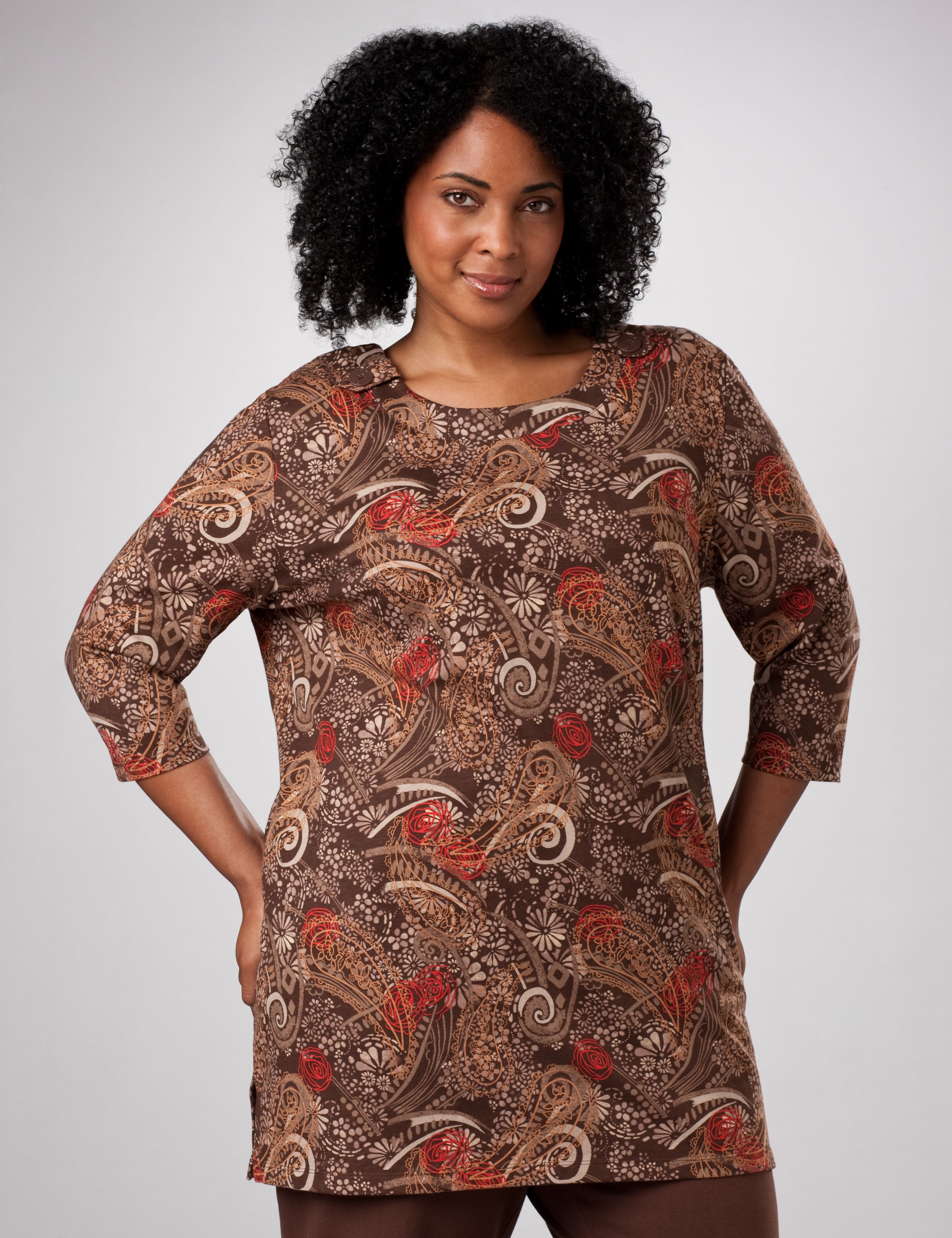 Button Tab Print Tunic