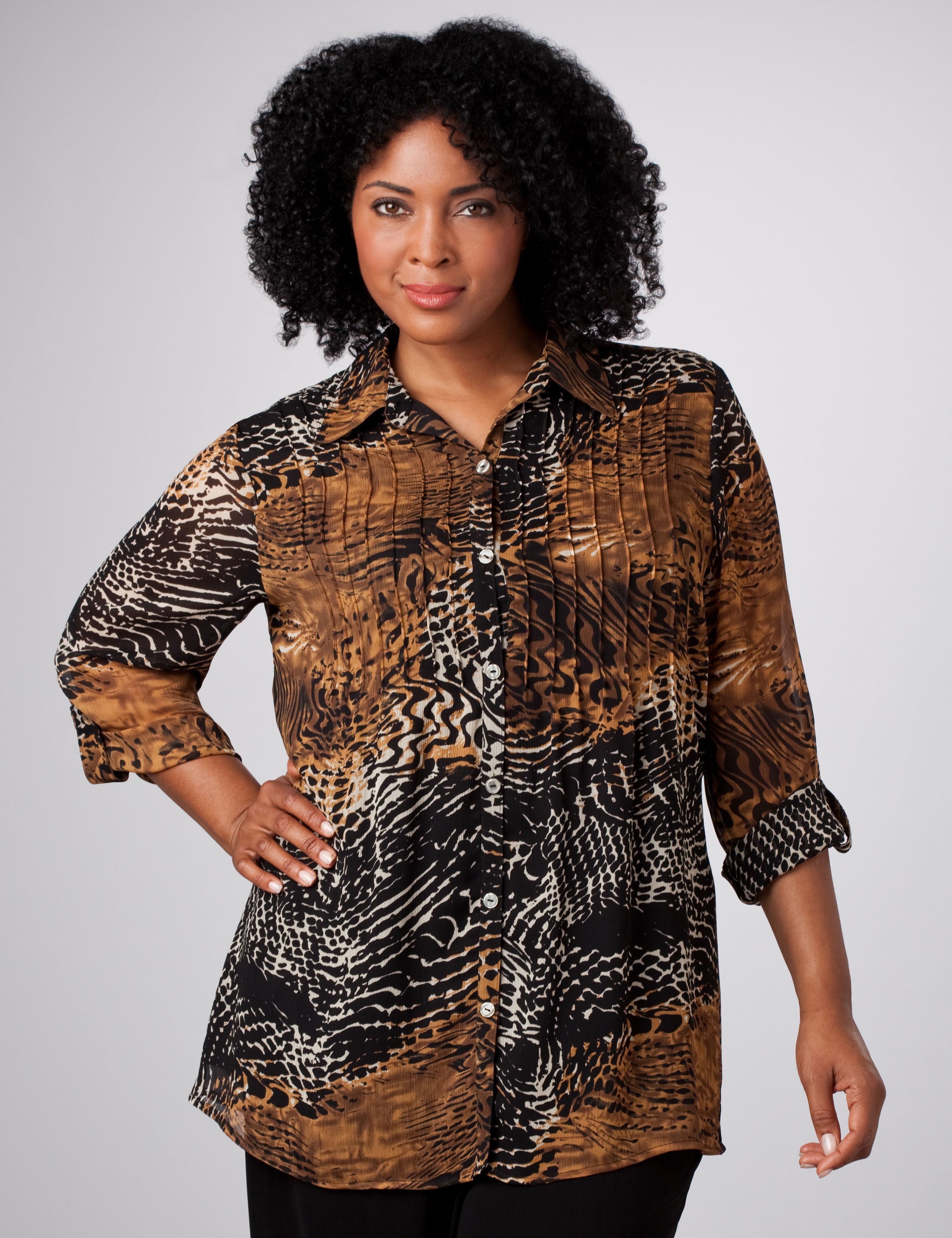 Animal Print Roll Sleeve Tunic