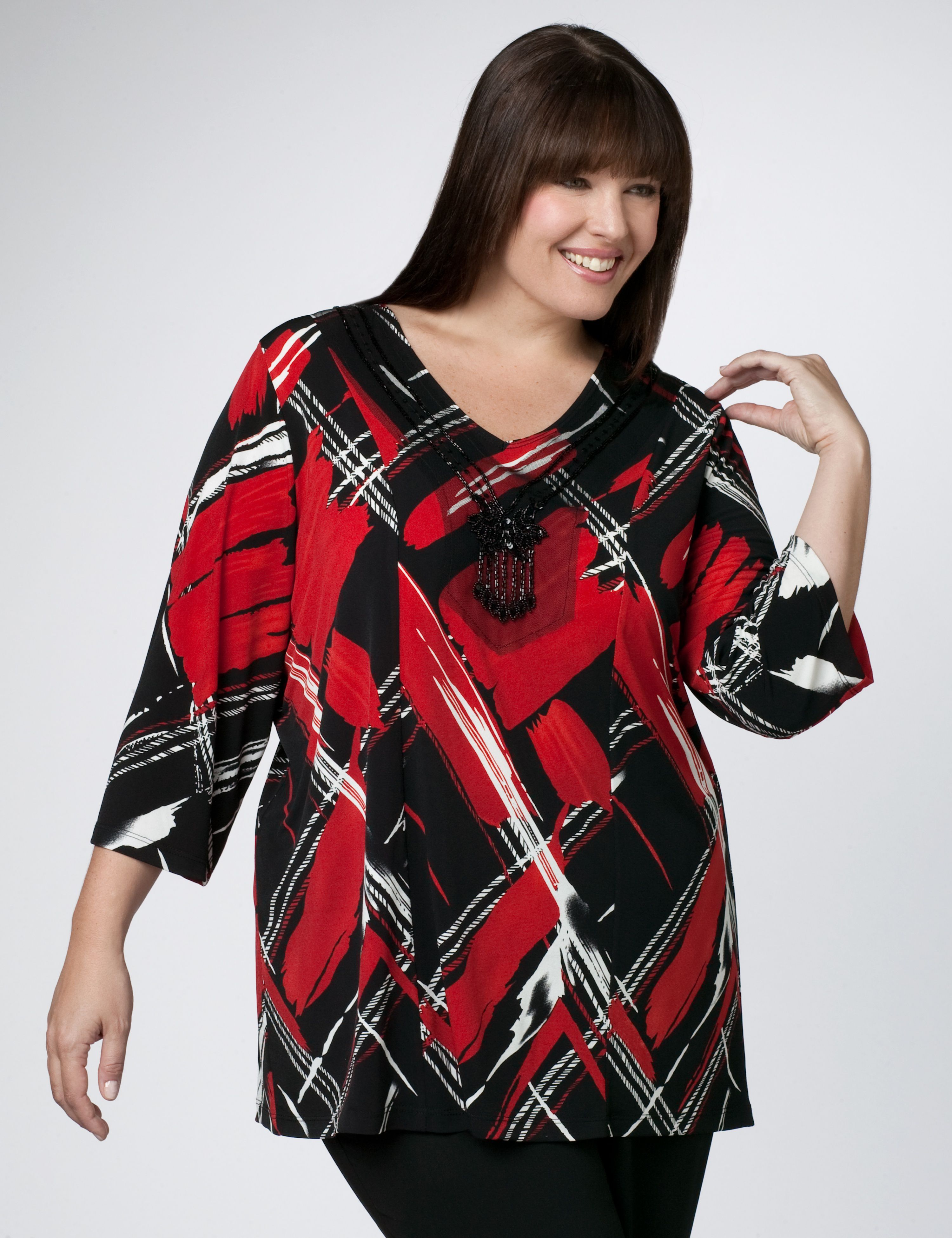 Plaid Top with Beaded Neckline