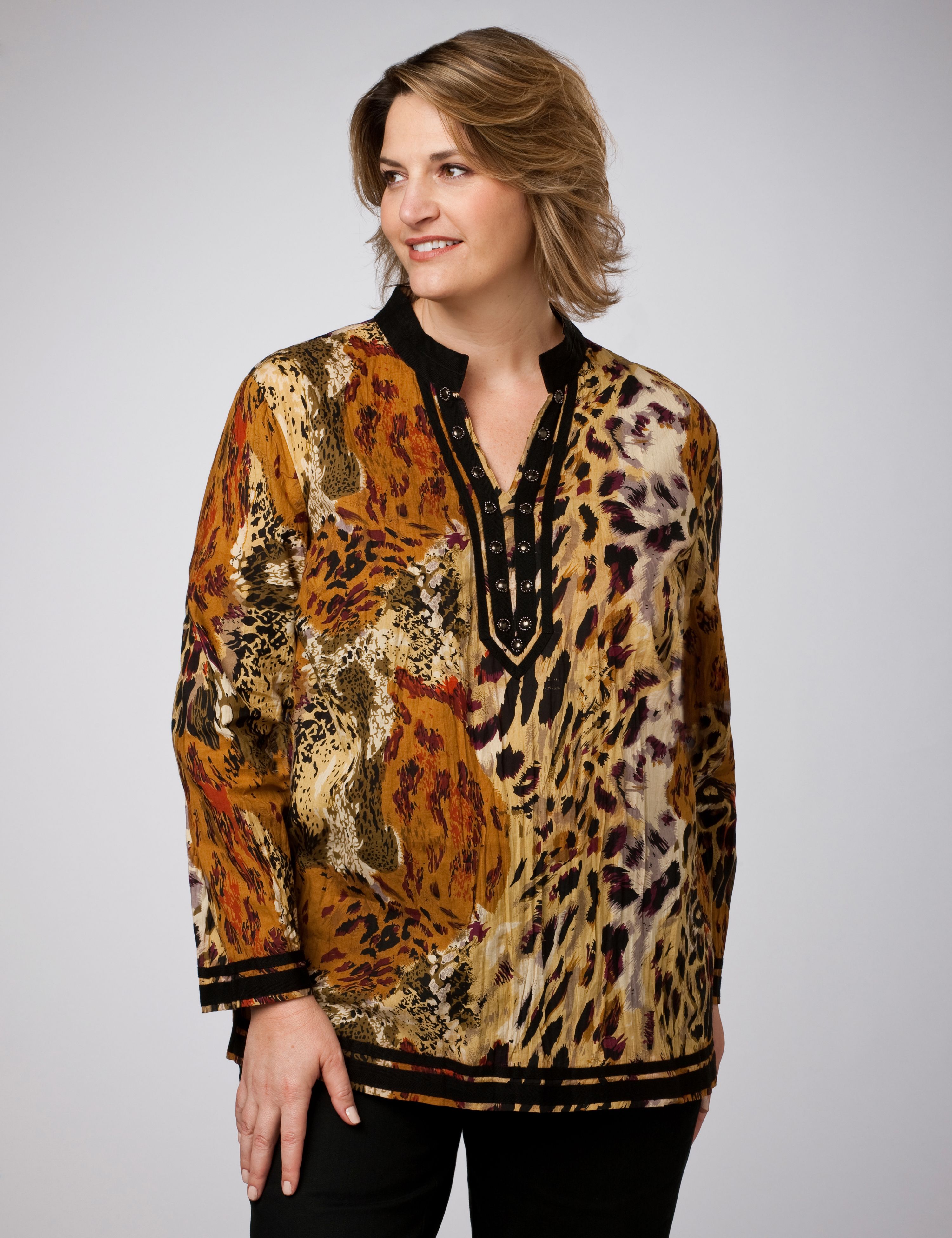 Mixed Animal Print Embellished Tunic