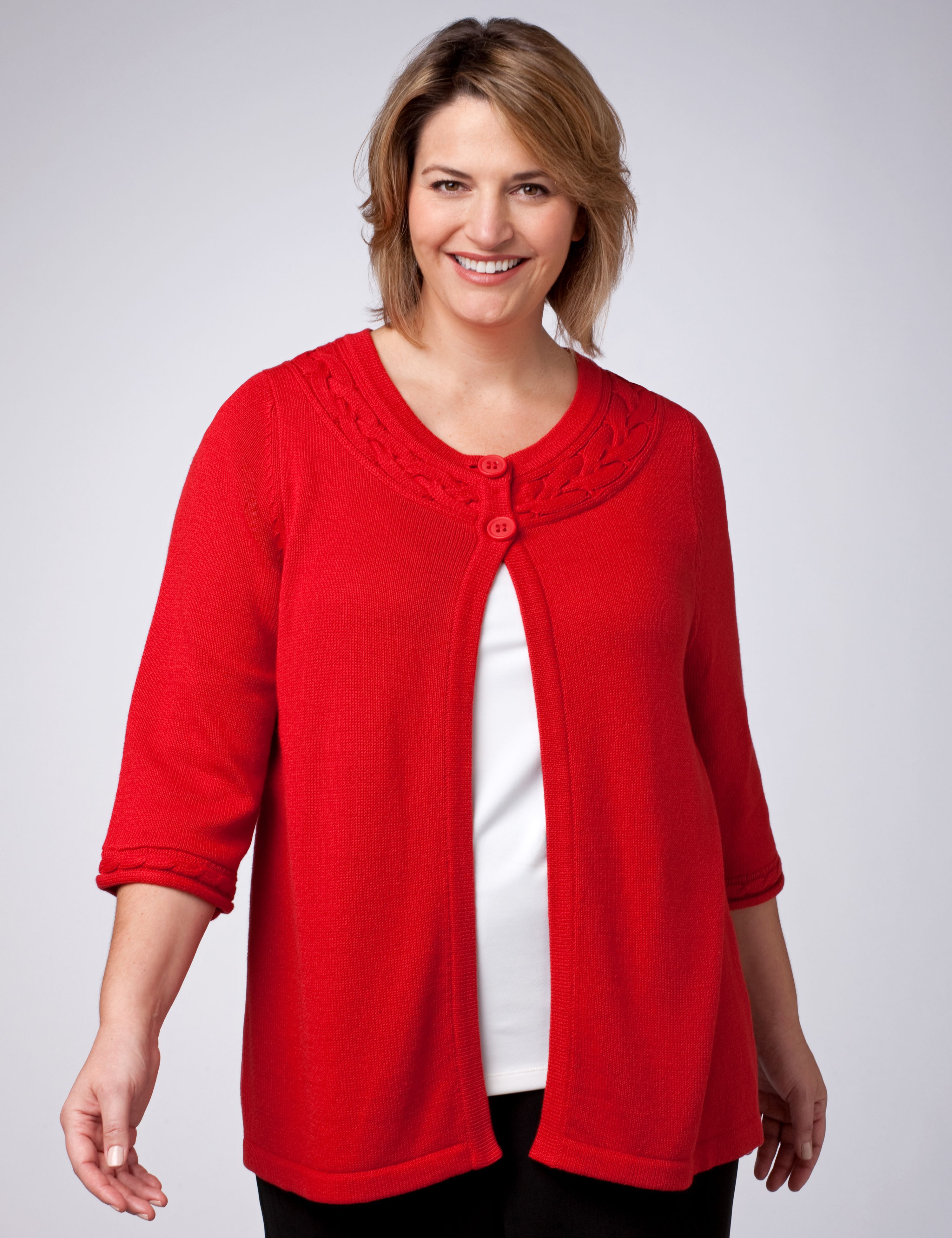 2-Button Cable Trim Cardigan