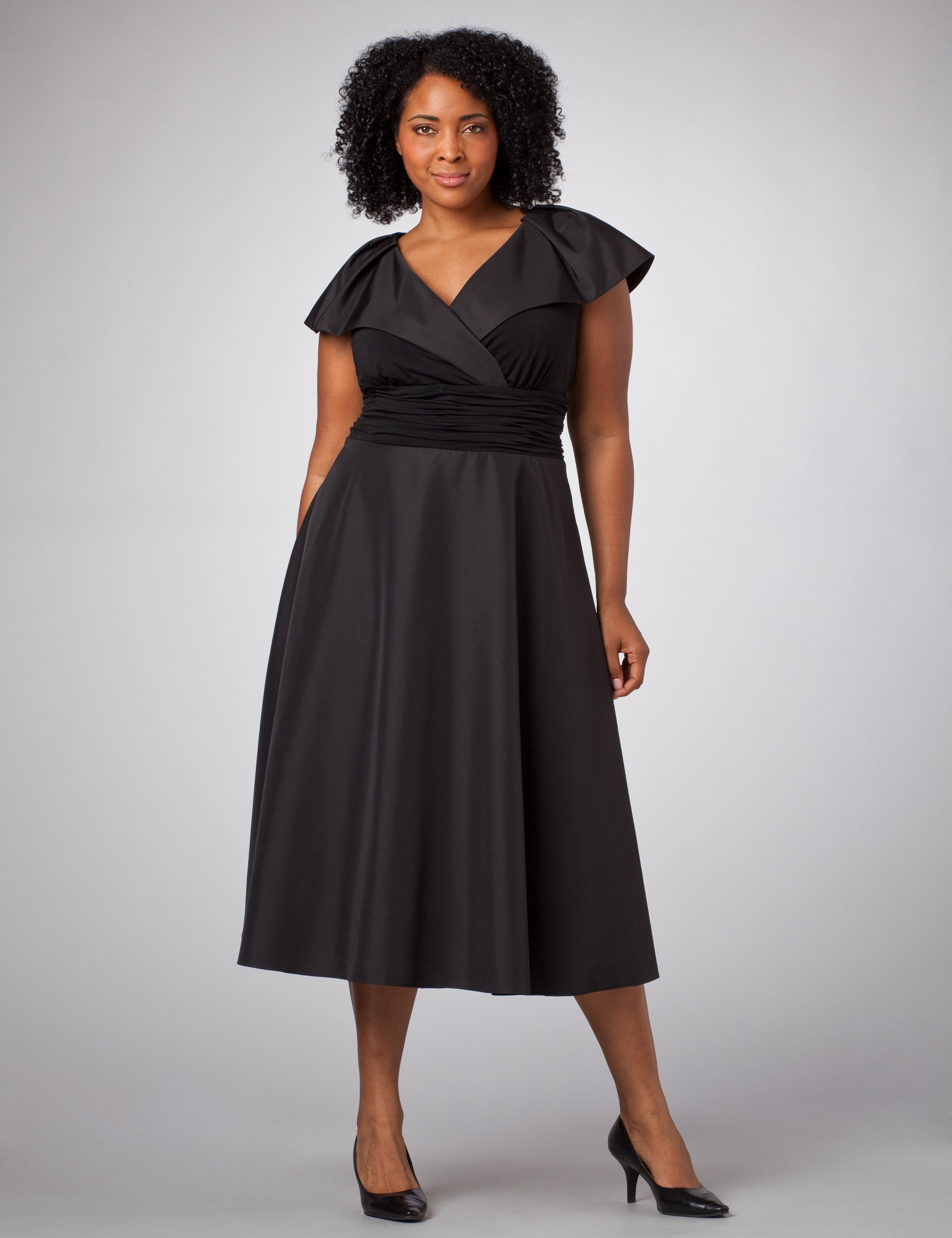Taffeta And Knit Ruched Dress