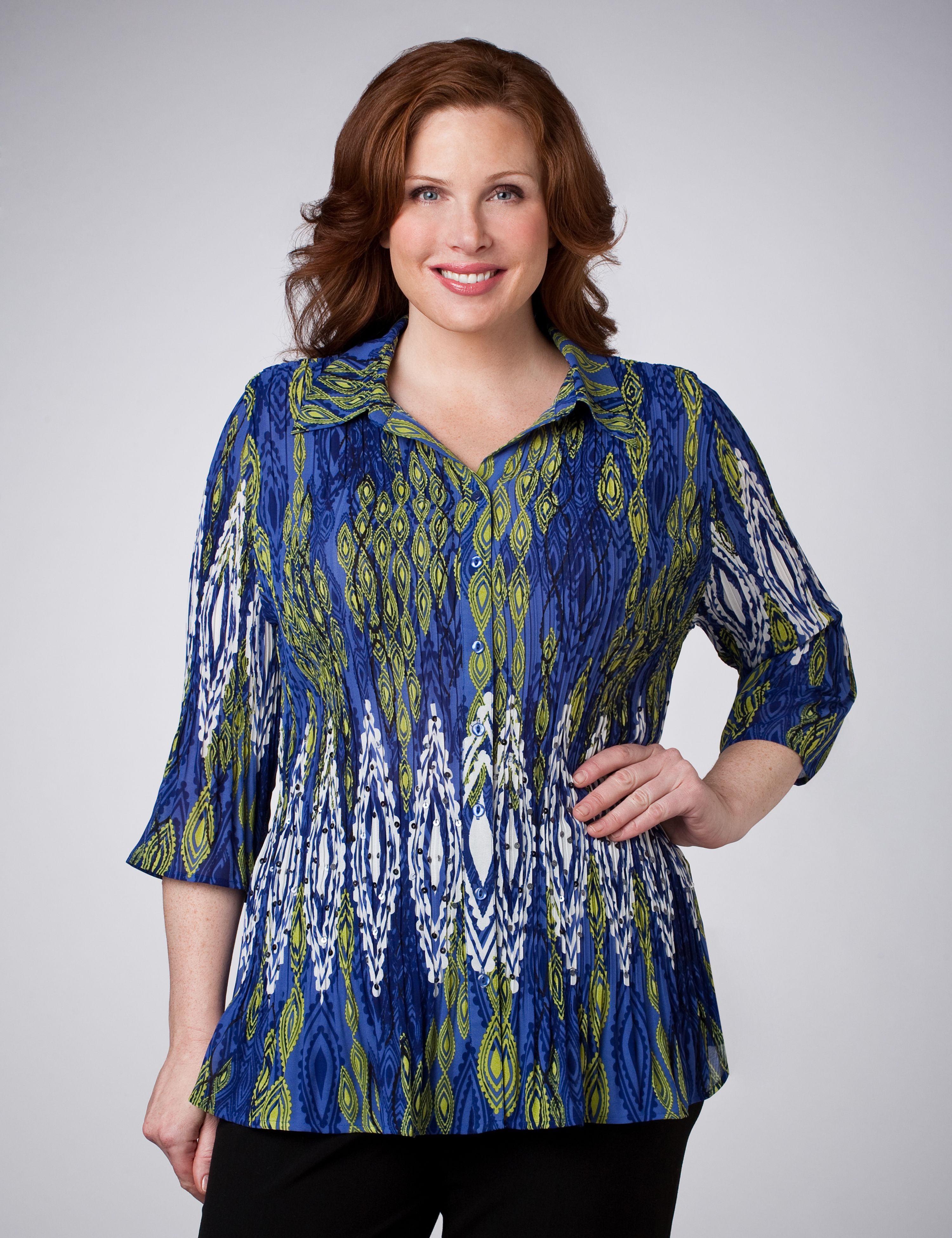 Diamond Print Pleat Blouse plus size tops shirts blouses