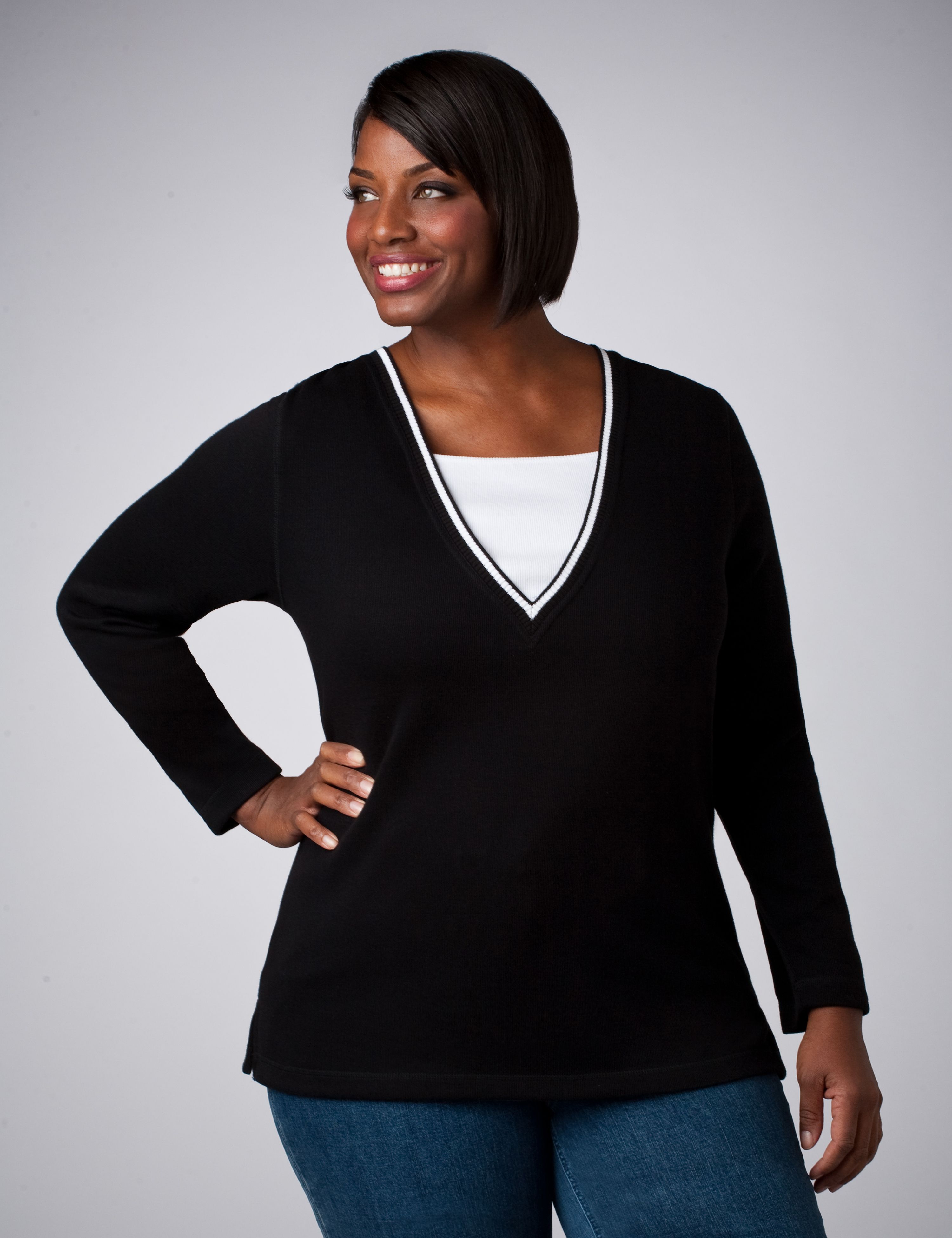Catherines Fine Rib Layered Look Top