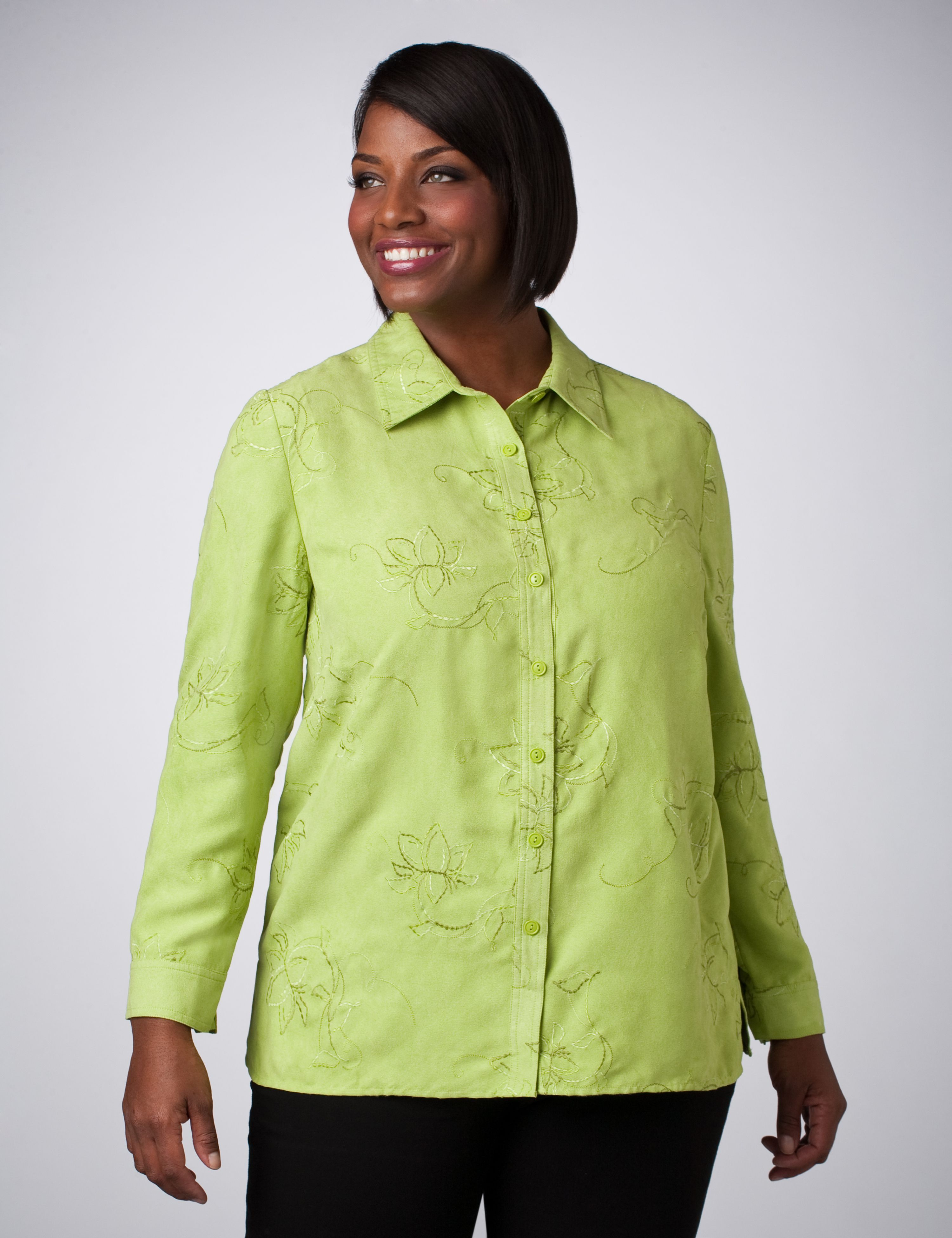 Long Sleeve Embroidered Sueded Shirt