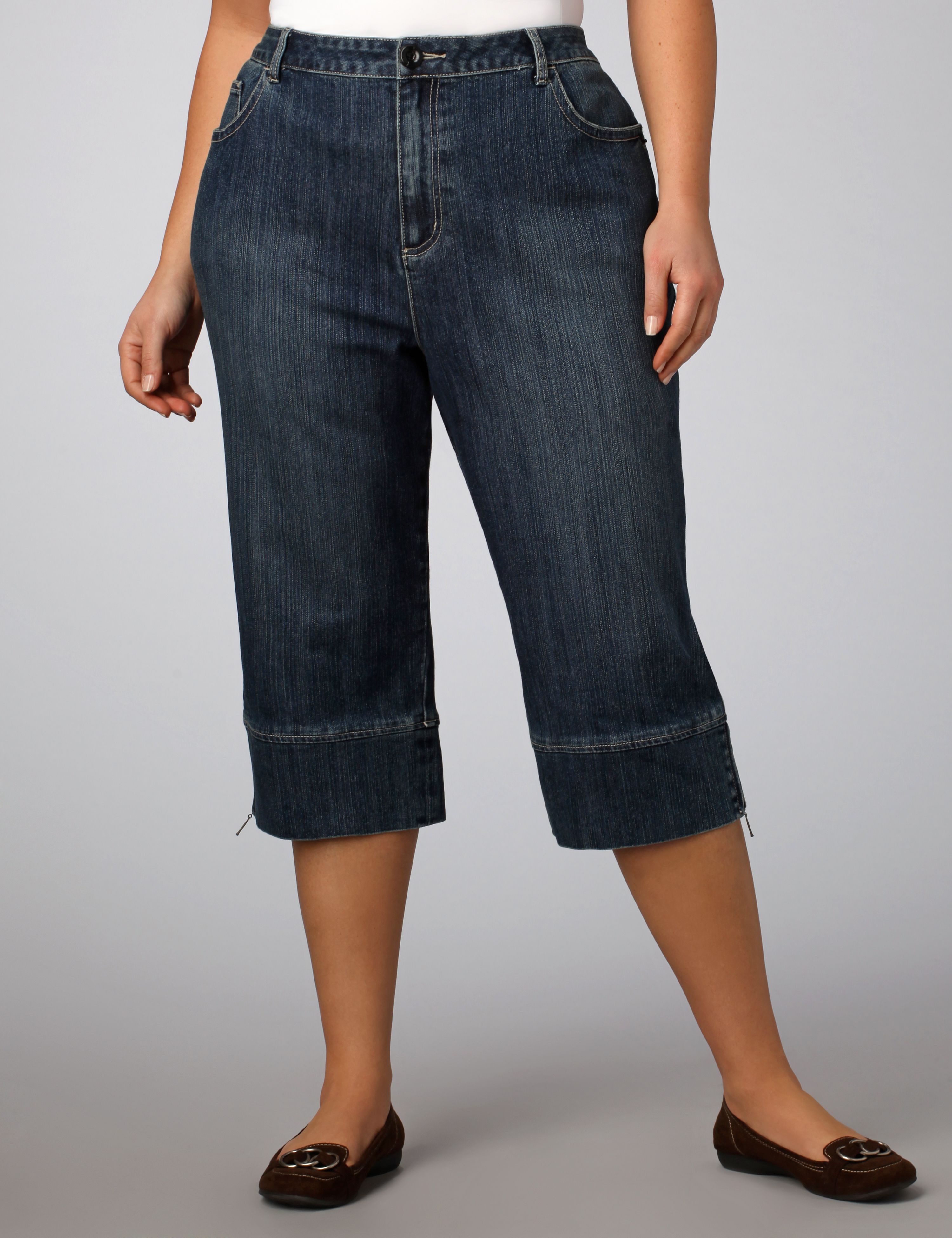 Zip Hem Denim Capris