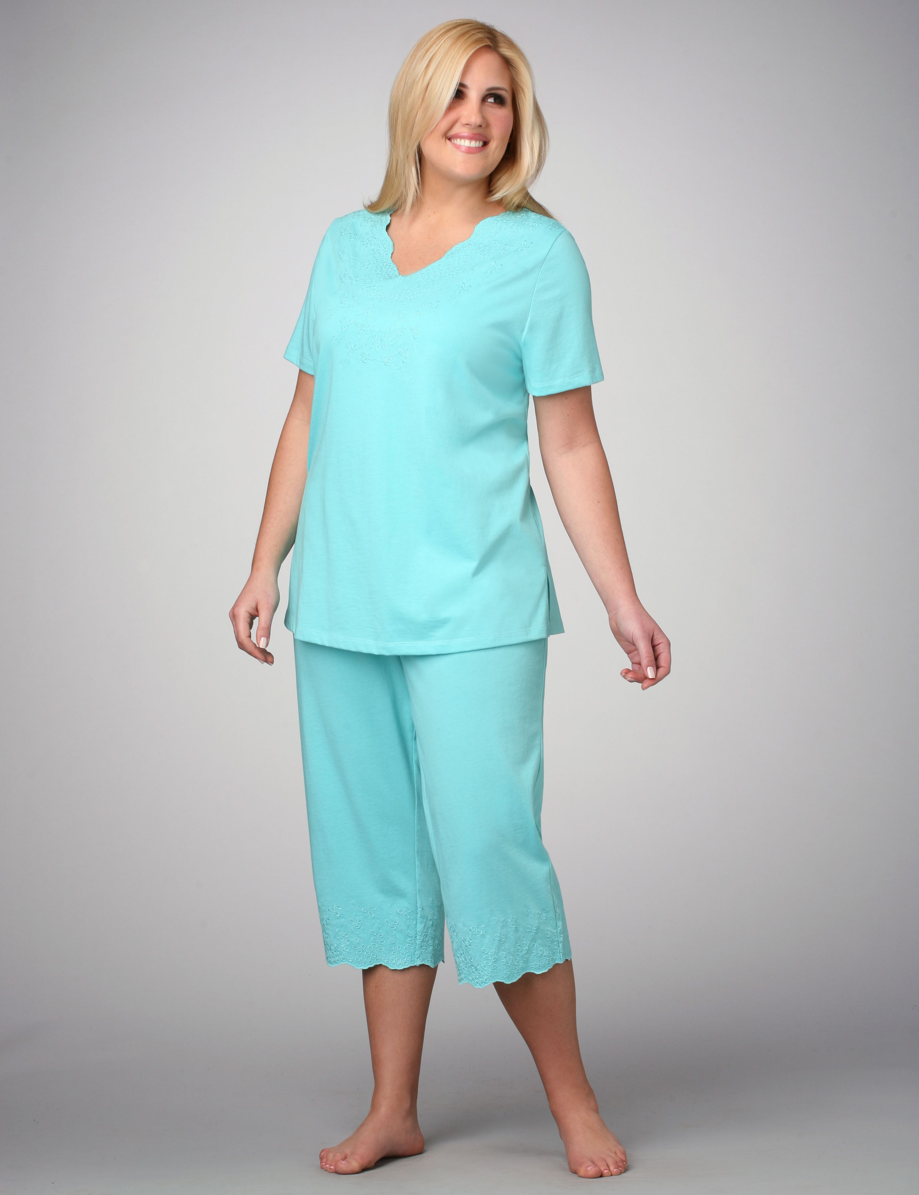 Catherines Eyelet Embroidered Capri Pajama Set