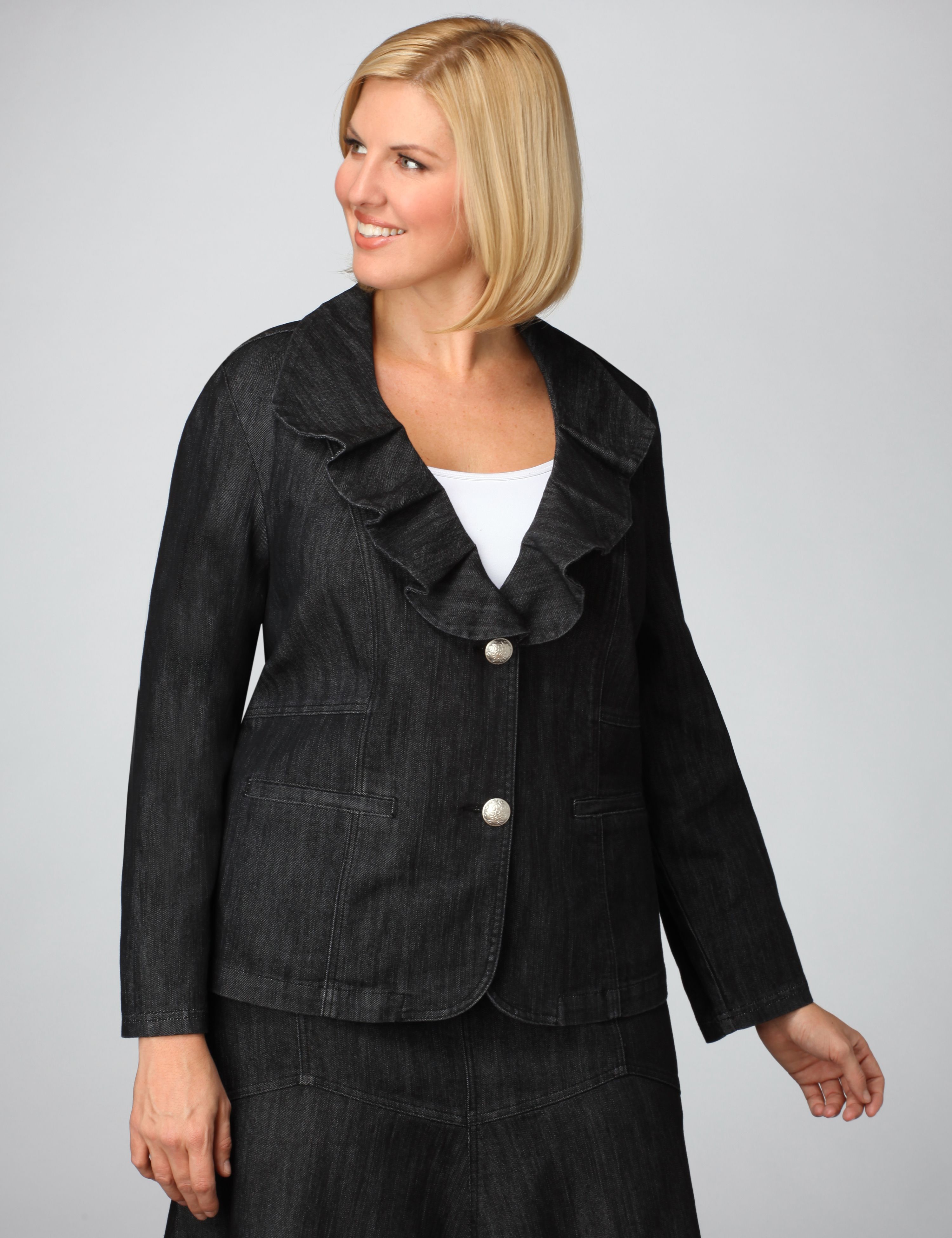 Catherines Ruffle Collar Denim Jacket