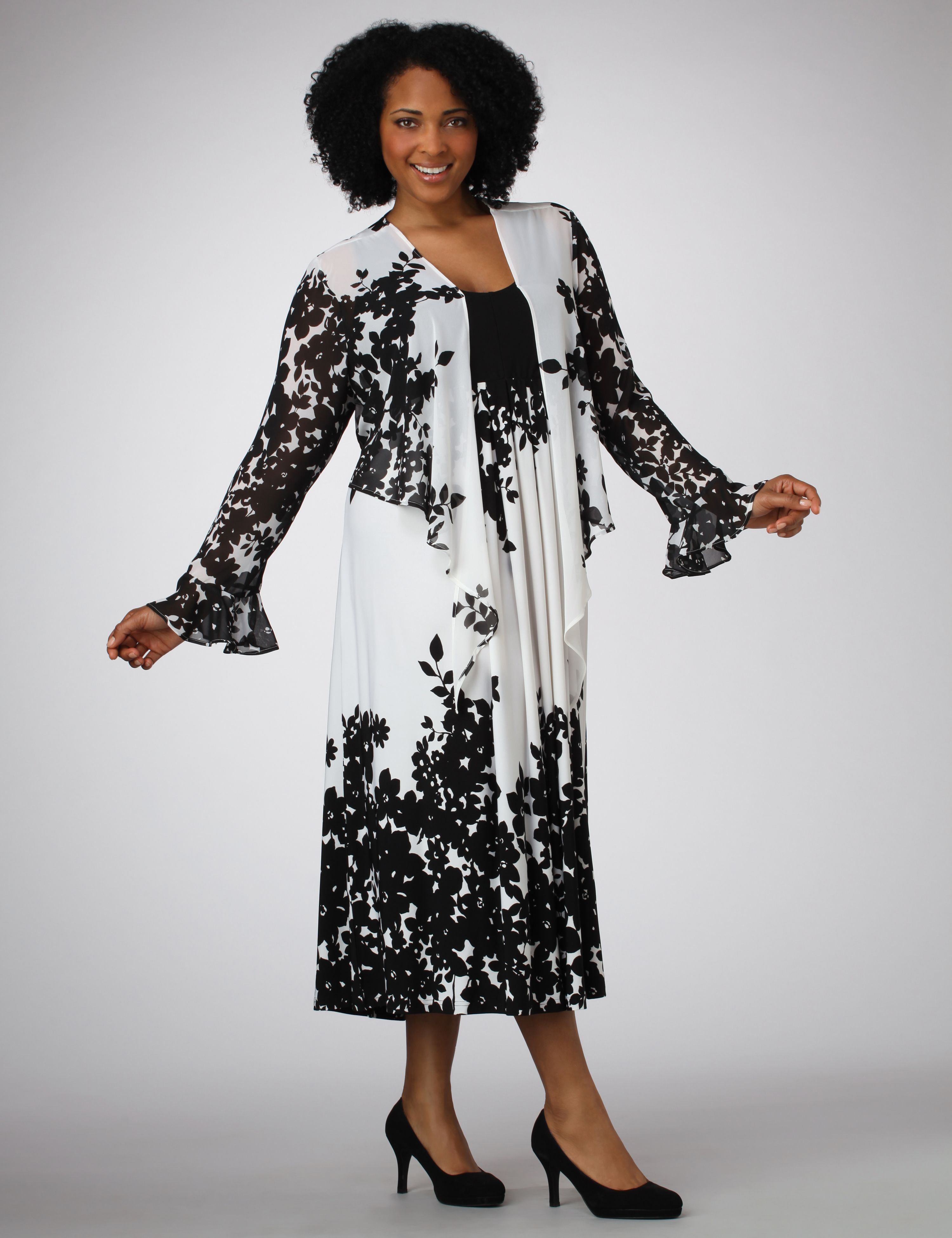 Catherines Chiffon Shrug amp Border Print Dress Set