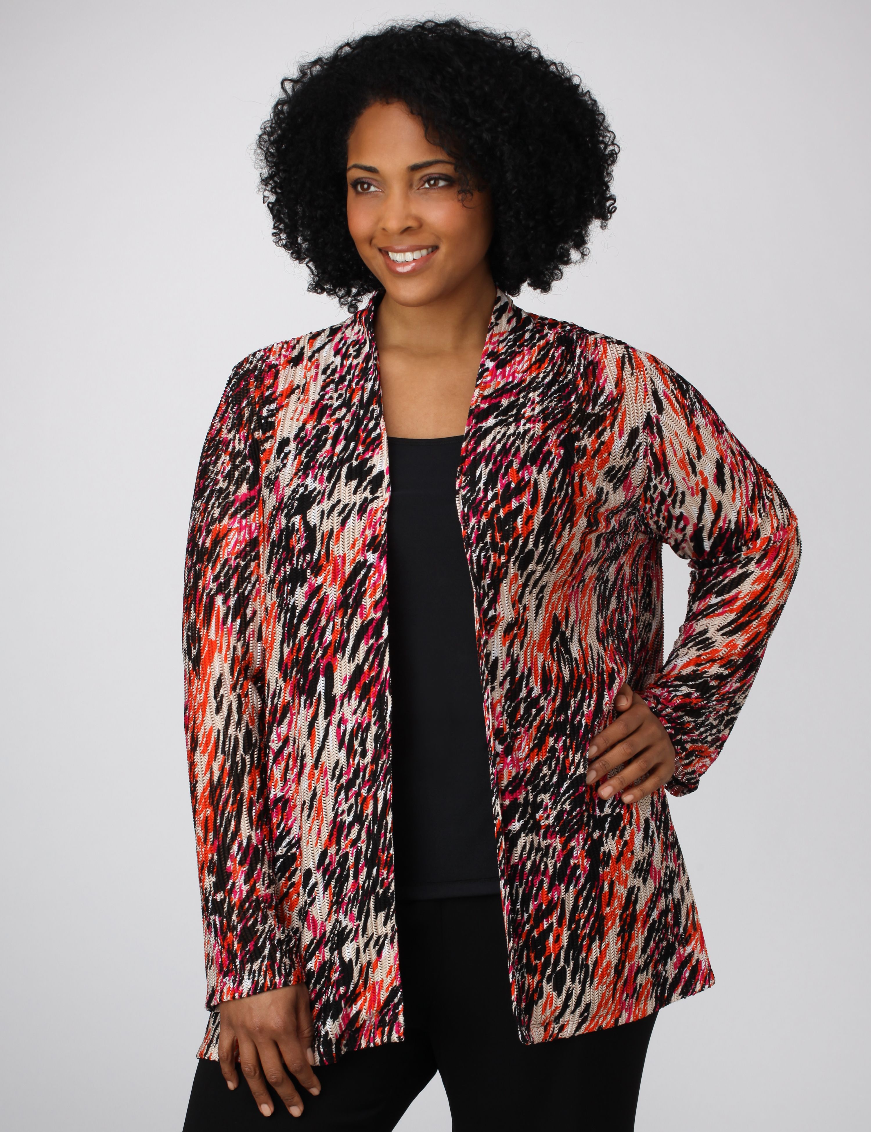 Catherines Print Open Front Cardigan