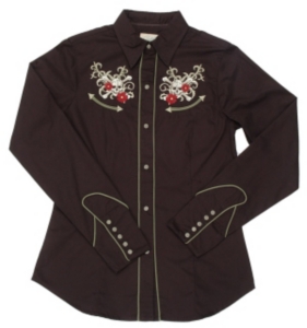 Roper® Ladies Black Scull and Cross Bone Long Sleeve Retro Shirt