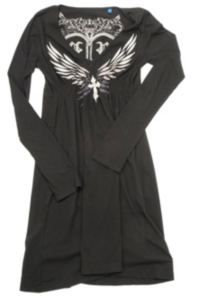 Rock & Roll Cowgirl� Ladies Black Winged Cross V-Neck Long Sleeve Dress