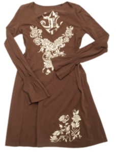 Rock & Roll Cowgirl® Ladies Brown with Cream Cross Long Sleeve Dress