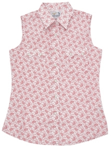 Panhandle Slim® Ladies White w/ Red Paisley Sleeveless Western Shirt