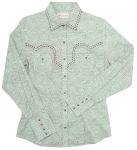 Panhandle Slim® Ladies Turquoise & Brown Mayan Wild Flower Long Sleeve Western Shirt