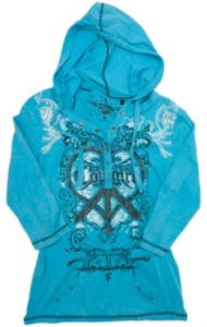 Rock & Roll Cowgirl® Ladies Turquoise with Peace Jersey Knit Elbow Sleeves Hooded Tee