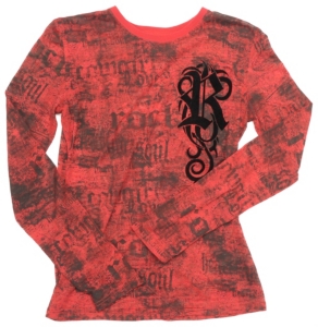 Rock & Roll Cowgirl® Ladies Red Winged Long Sleeve Burnout Tee