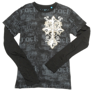 Rock & Roll Cowgirl® Ladies Black Heart and Soul Cross Long Sleeves Tee