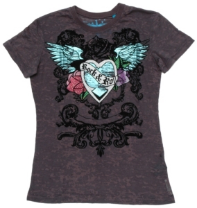 Rock & Roll Cowgirl® Ladies Grey Burnout Heart Short Sleeve Tee