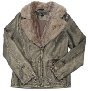 Regent Park® Ladies Gold/Black Zip Faux Leather Fur Jacket