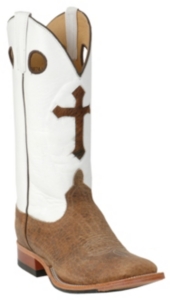 Anderson Bean® Mens Brown & White Bison w/ Brown Cross Inlay Square Toe Western Boots