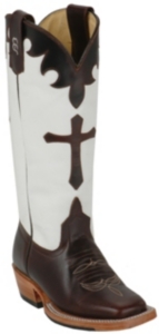 Anderson Bean® Kid's Chocolate Cow w/ Cross on White Top Square Toe Western Boot
