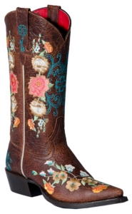 Anderson Bean Macie Bean Ladies Chocolate Brown wFloral Embroidered Snip Toe Boot