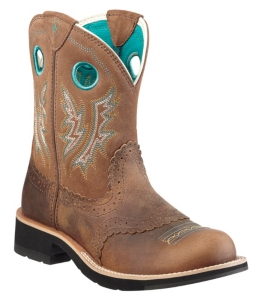 Ariat Fatbaby Cowgirl Ladies Powder Brown w Tan Top Western Boot