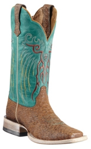 Ariat Mesteno Ladies Topaz Snake Print w Clear Water Blue Top Square Toe Western Boot