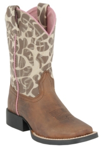 Ariat® Youths Brown  w/Giraffe Tops Quick Draw Square Toe Boots