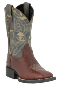 Ariat® Youth Rust Waxy Ostrich Print Quickdraw Boots w/Camo Top